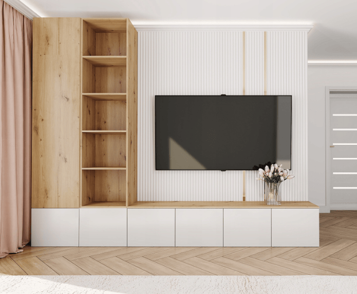 biała ściana telewizyjna meble na wymiar z darmowym projektem